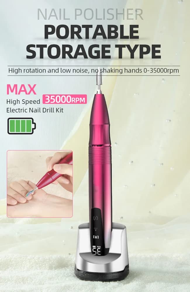 Mini Nail Drill red handheld design for precise filing and shaping at home.
