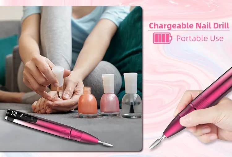 Mini Nail Drill red adjustable speed control for customization.