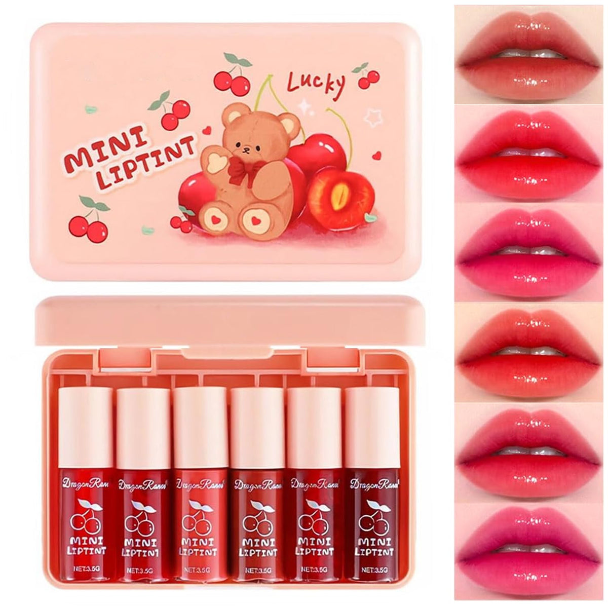 Miniling Lip Tint Set close-up showcases silky tint with gloss for a natural glow