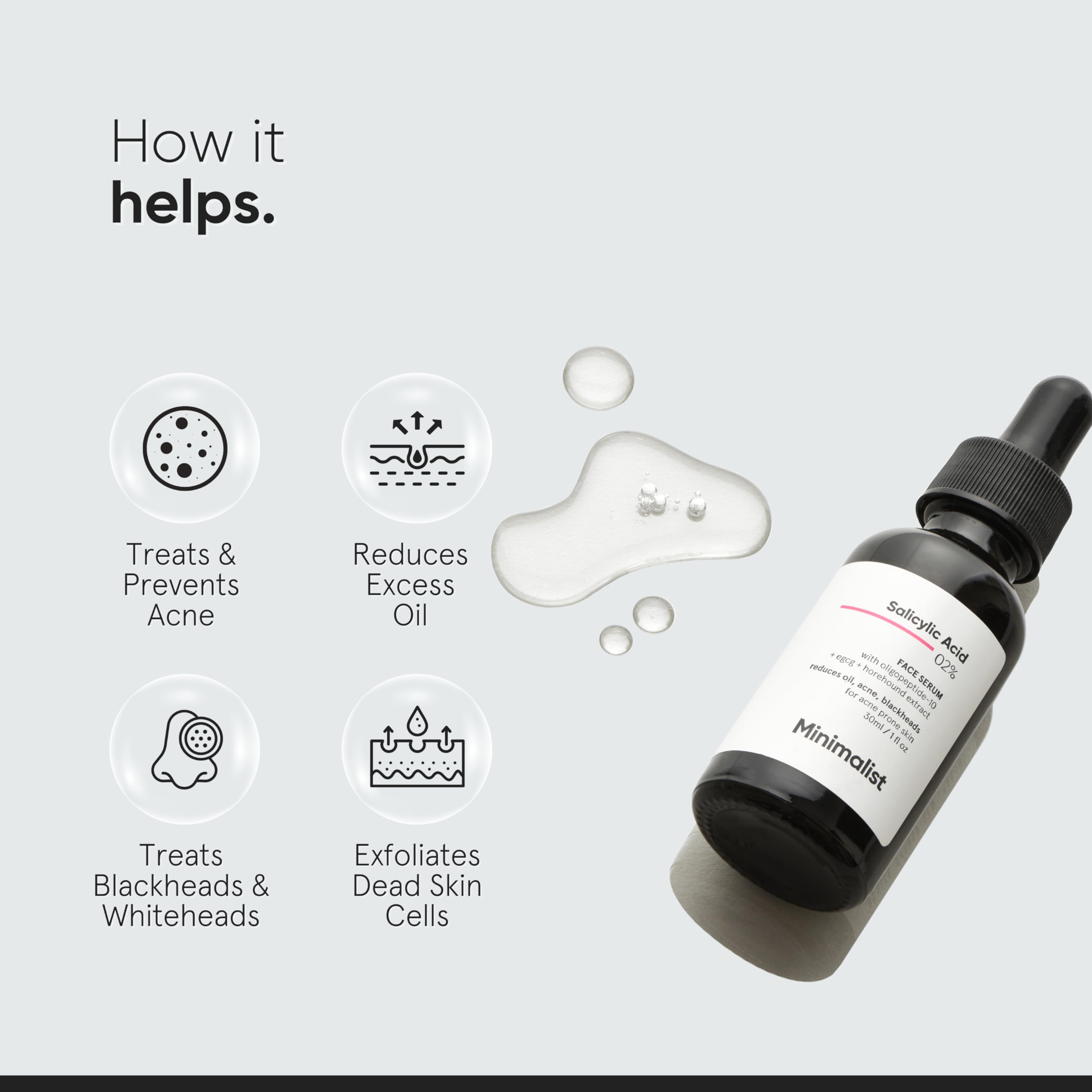 Minimalist serum application on the face highlights pore cleansing and oil control benefits.