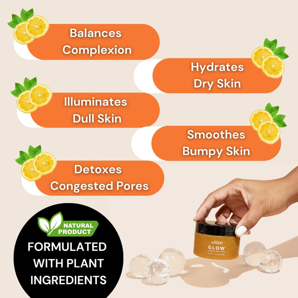 Minimo Glow Turmeric Face Scrub heart applicator for precise, comfortable application