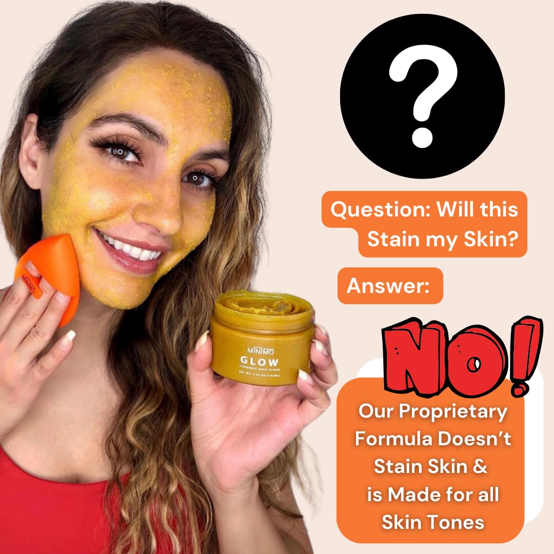 Minimo Glow Turmeric Face Scrub natural ingredients scene highlighting turmeric and honey