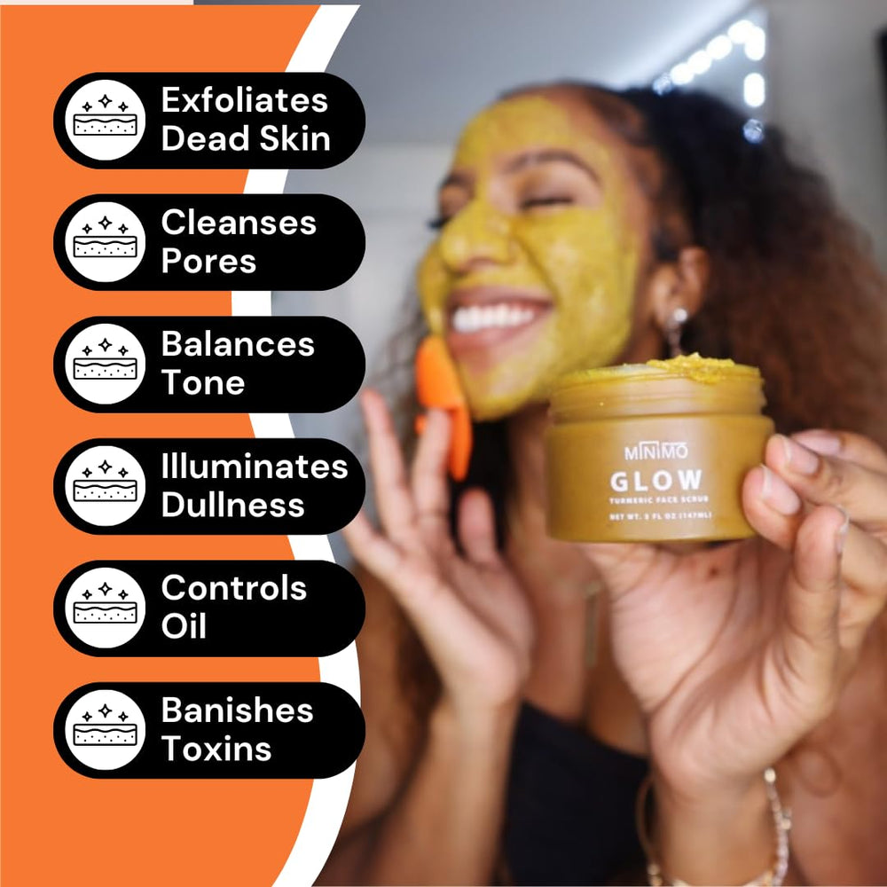 Minimo Glow Turmeric Face Scrub texture close-up highlighting a soft scrub