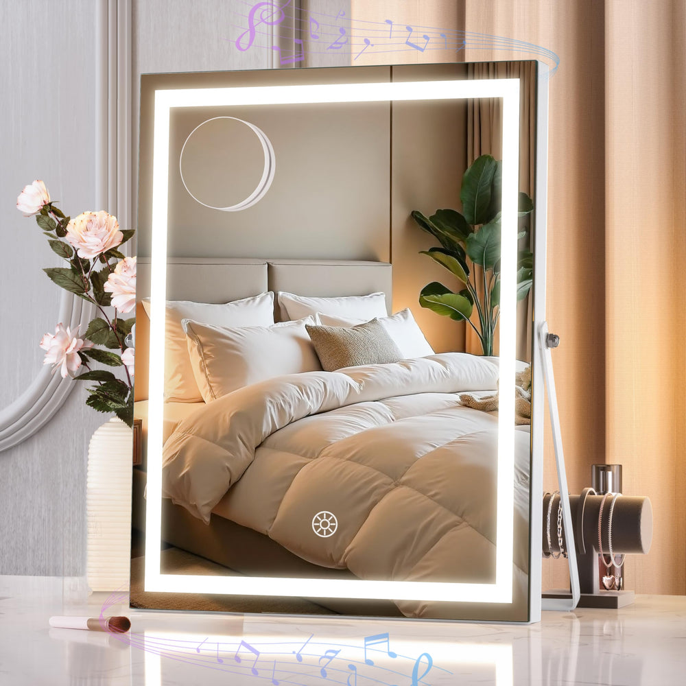 MINISO LED makeup mirror with Bluetooth speaker for wireless audio while you style.