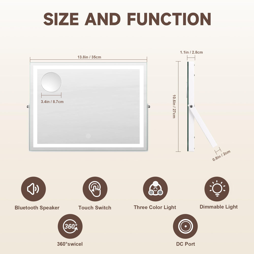 MINISO vanity mirror with Bluetooth speaker for wireless audio during makeup