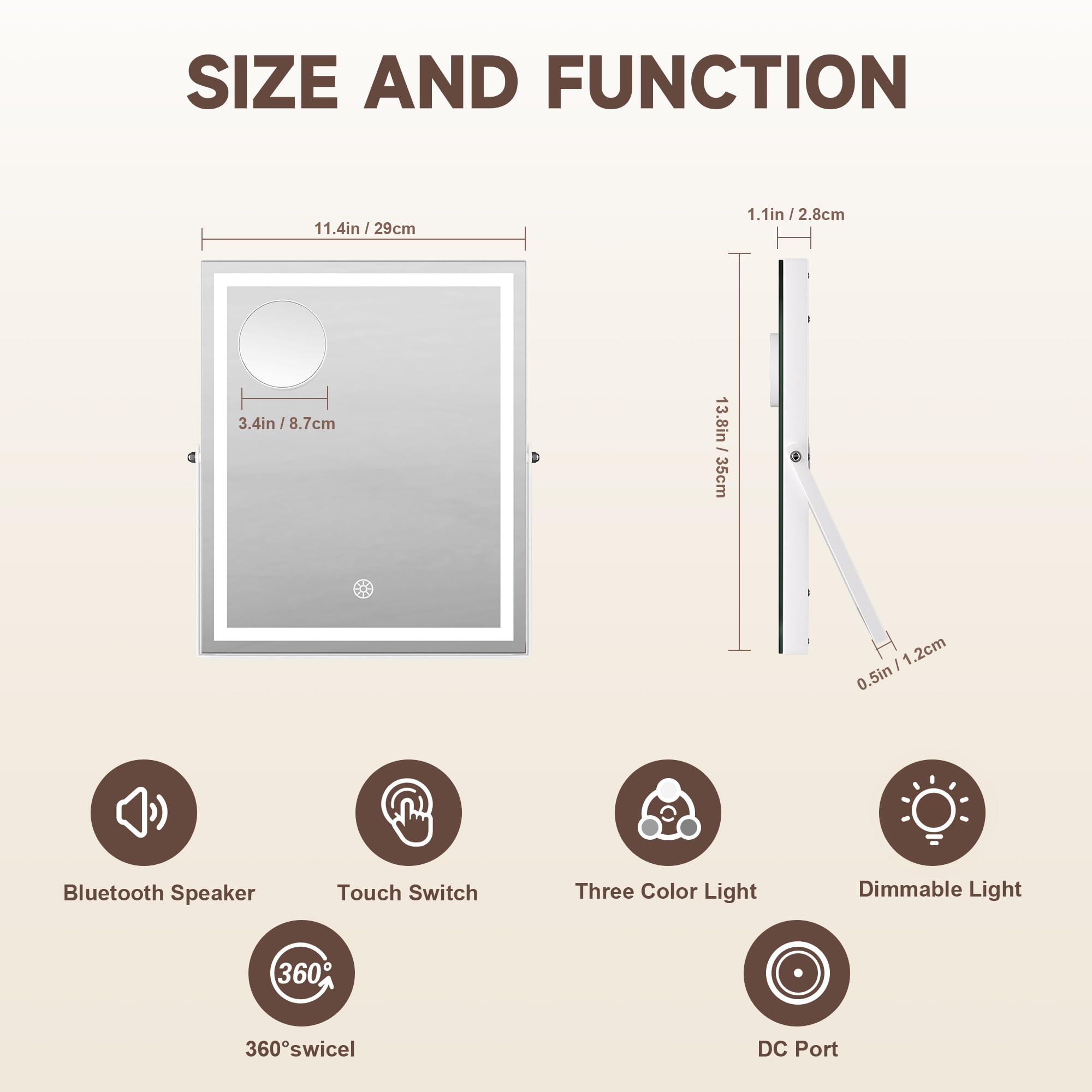 MINISO vanity mirror with Bluetooth speaker provides wireless audio during grooming