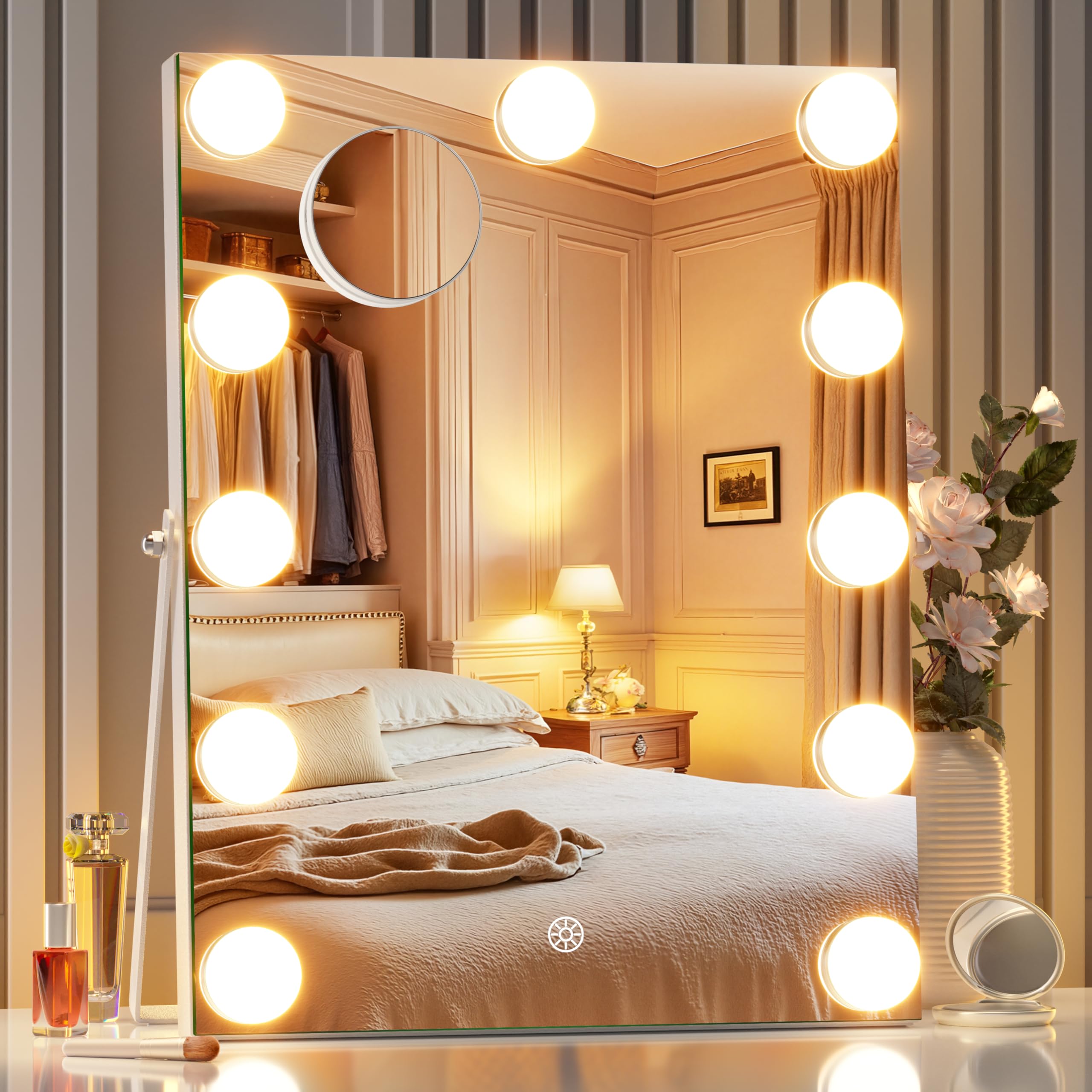 MINISO vanity mirror with lights, front view, adjustable brightness for precise makeup prep.