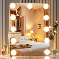 MINISO vanity mirror with lights, front view, adjustable brightness for precise makeup prep.