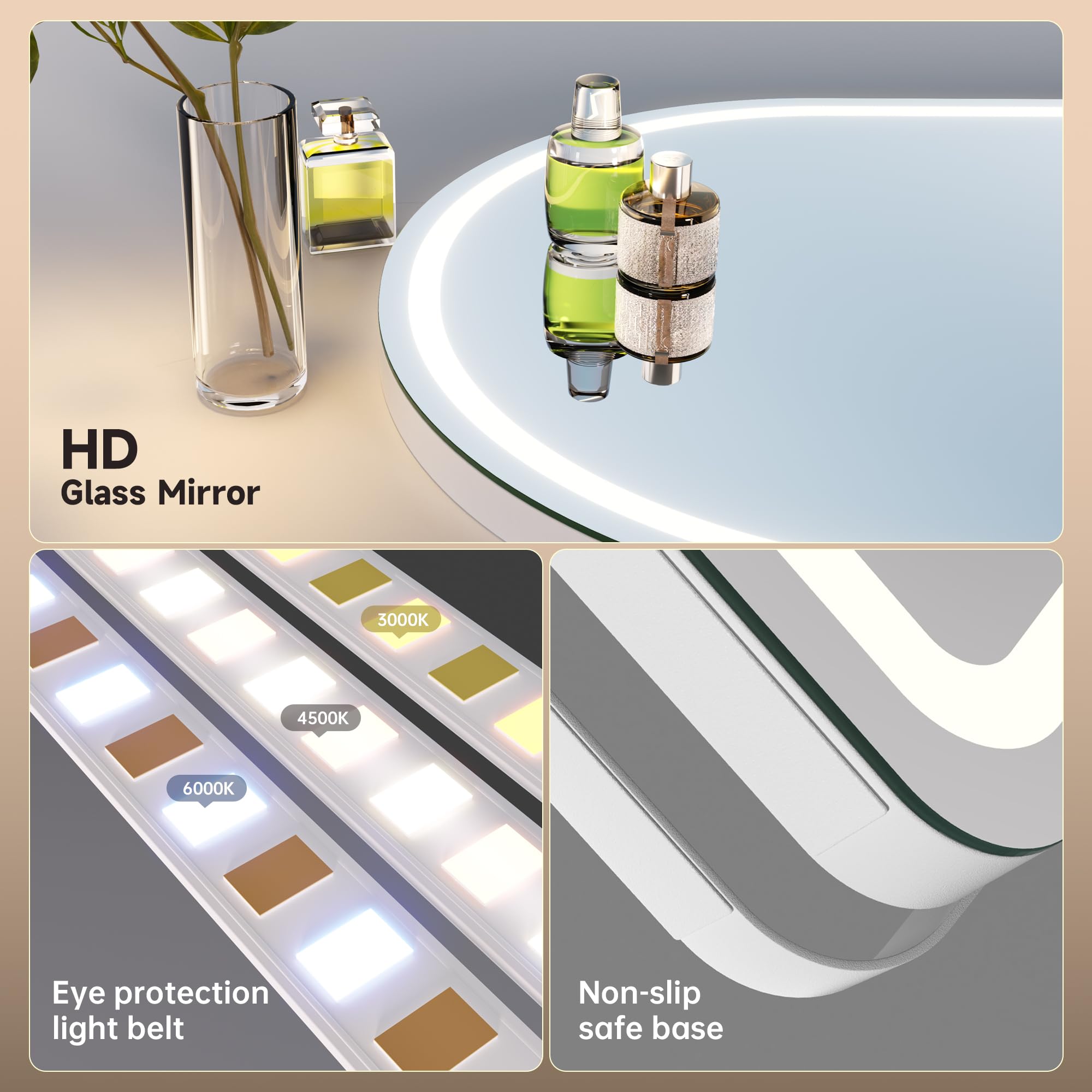 MINISO vanity mirror smart touch control for easy light changes.