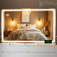 MINISO vanity mirror with lights front view highlights sleek design and even lighting for makeup-ready routines.