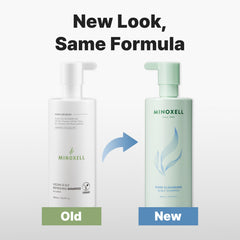 MINOXELL shampoo being poured for easy application to purify oily roots