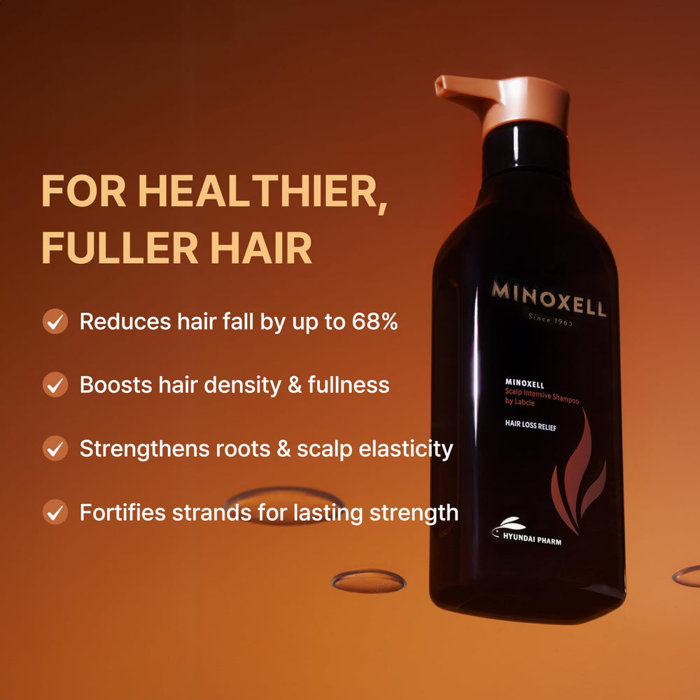 MINOXELL creamy lather visible on hair for refreshing scalp cleanse.
