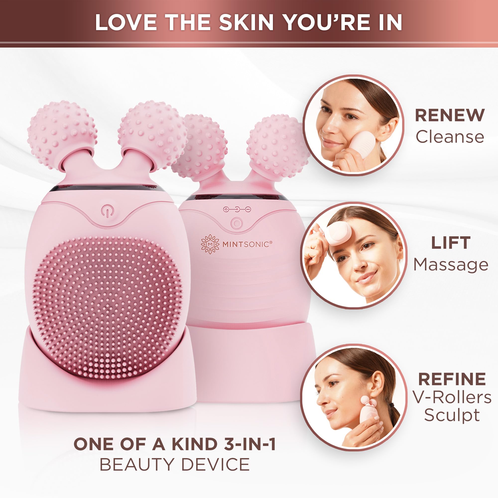 MintSonic soft silicone bristles provide gentle exfoliation for the skin.