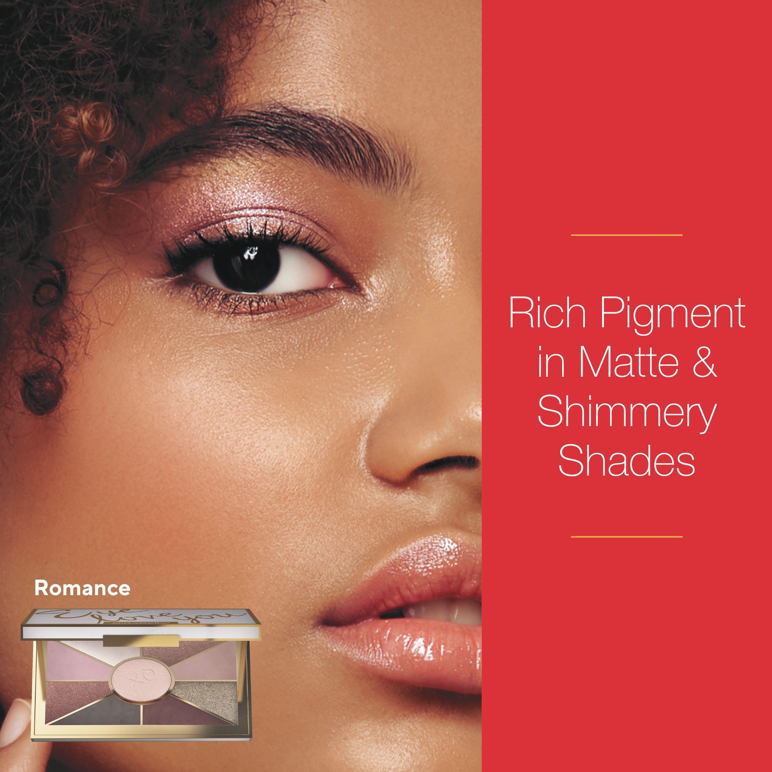 Mirabella Eye Love You swatches of nine vibrant shades showing matte and shimmer finishes