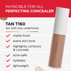 Mirabella Invincible concealer swatches in Tan T160 shade on skin