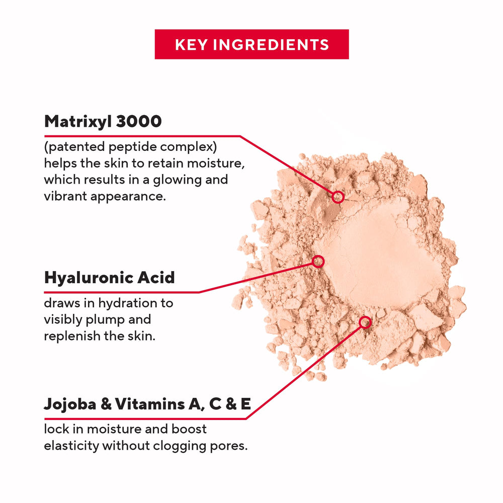 Mirabella mineral powder swatch demonstrates light-diffusing finish