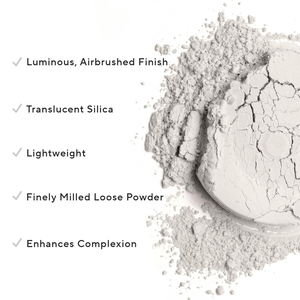 Mirabella Perfecting Loose Powder sifter reveals ultra-fine texture for seamless application.