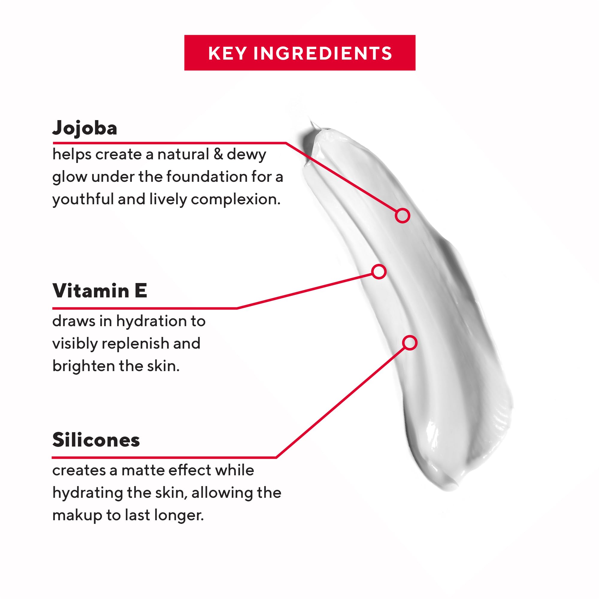 Mirabella Prime silicone texture on skin delivering silky foundation glide.