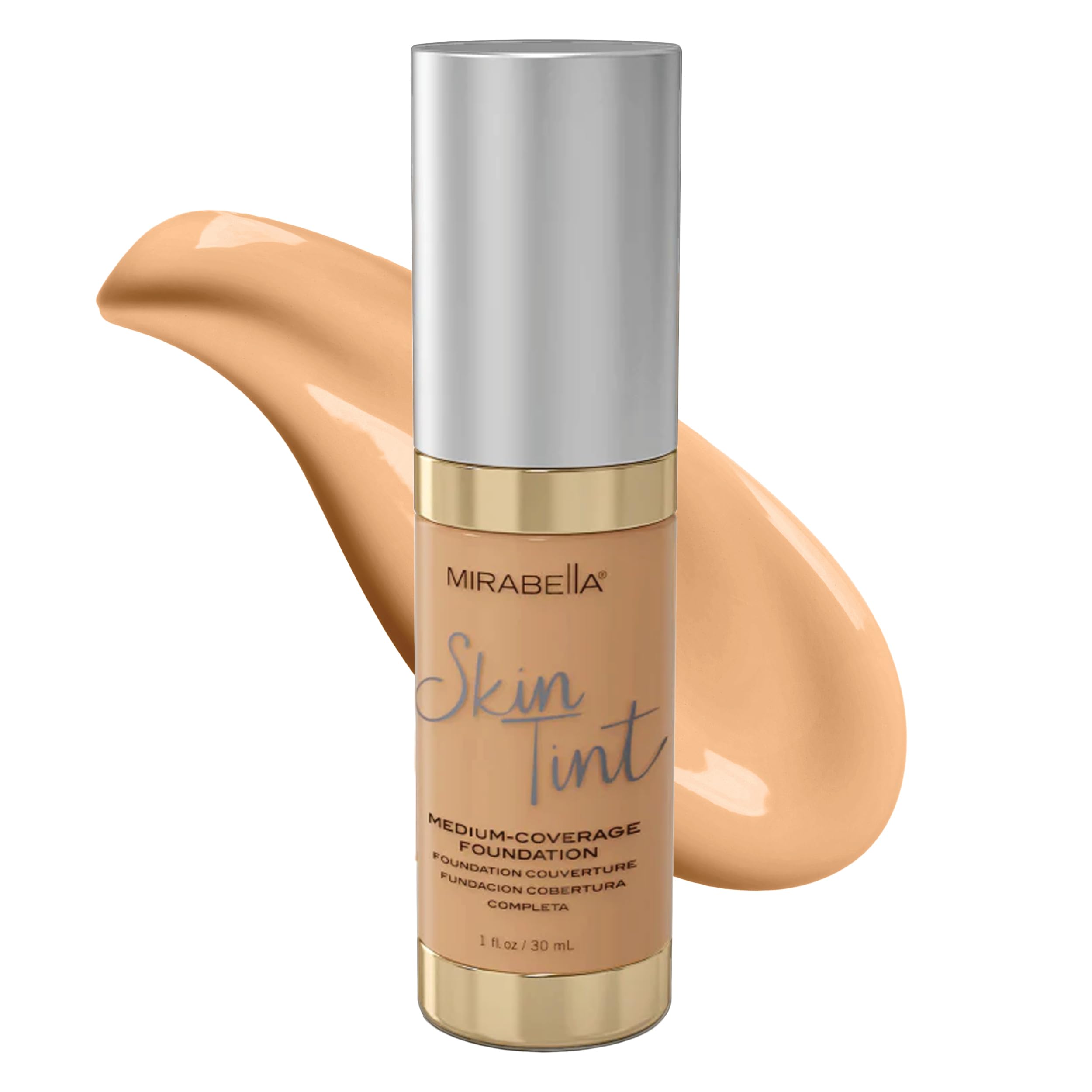 Mirabella Skin Tint Creme bottle with pump for oil-free application.