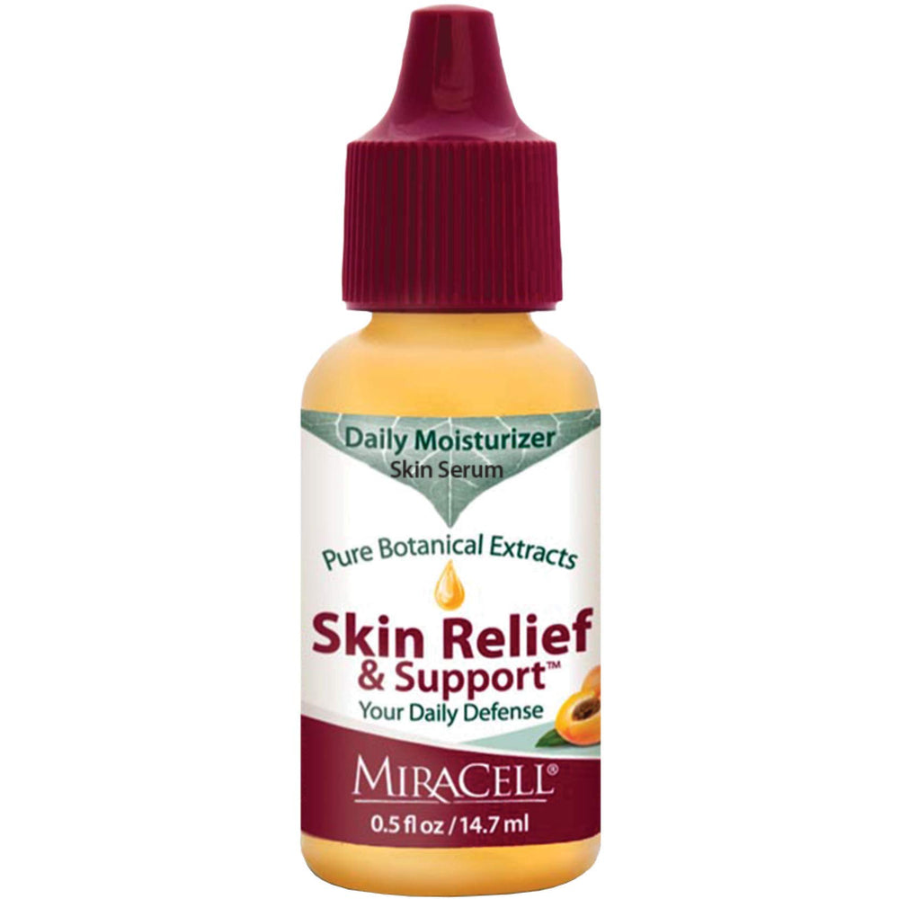 Miracell Skin Relief & Support Oil bottle showcases jojoba oil for balanced, non-greasy hydration.