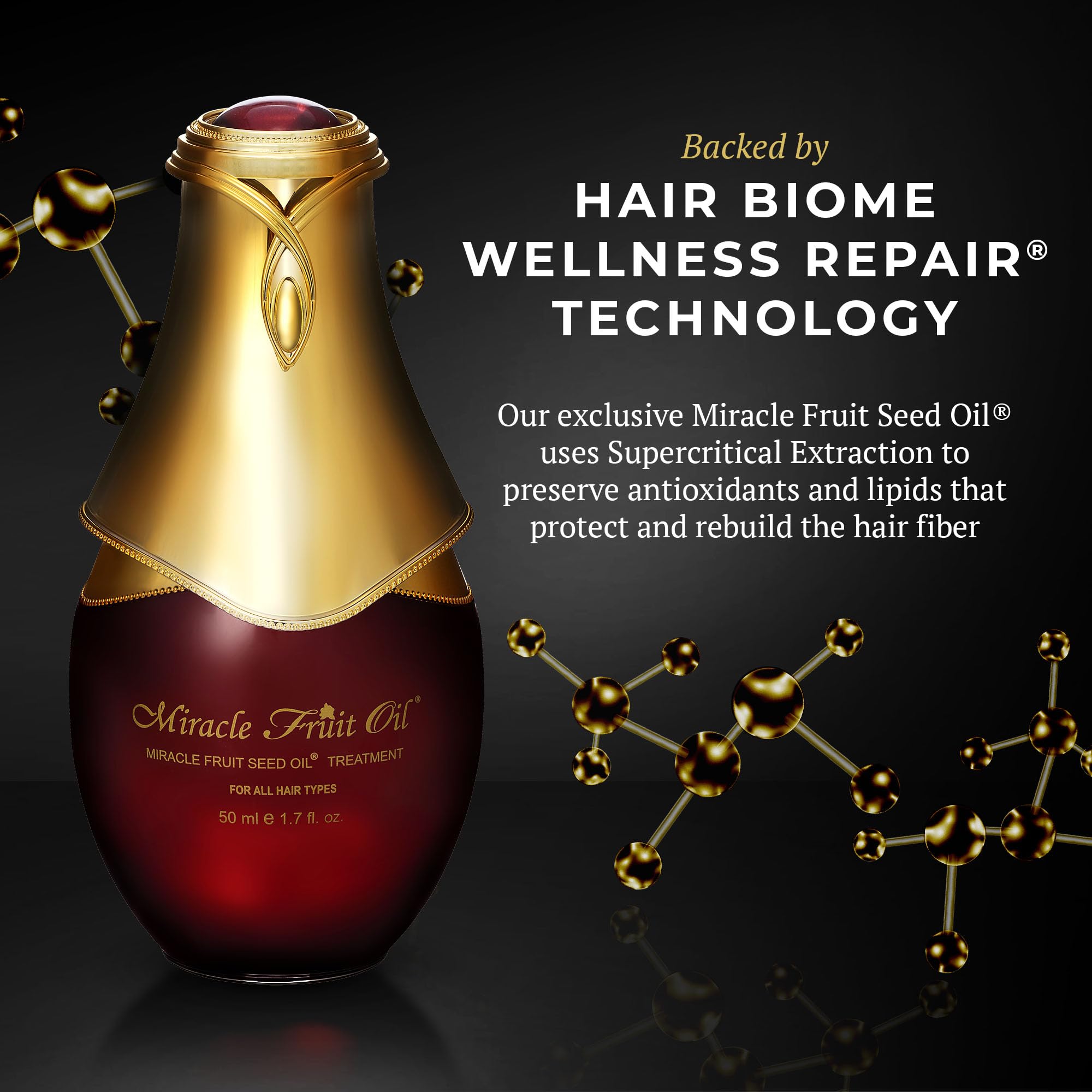 Miracle Fruit Oil Seed hair shine on dry strands for a glossy look.