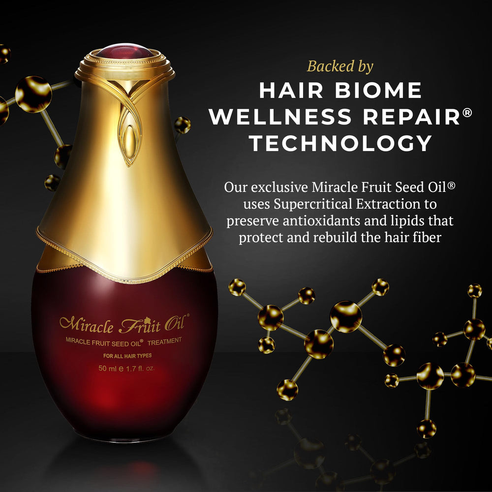 Miracle Fruit Oil Seed hair shine on dry strands for a glossy look.