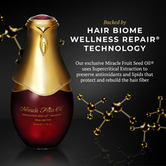 Miracle Fruit Oil Seed hair shine on dry strands for a glossy look.