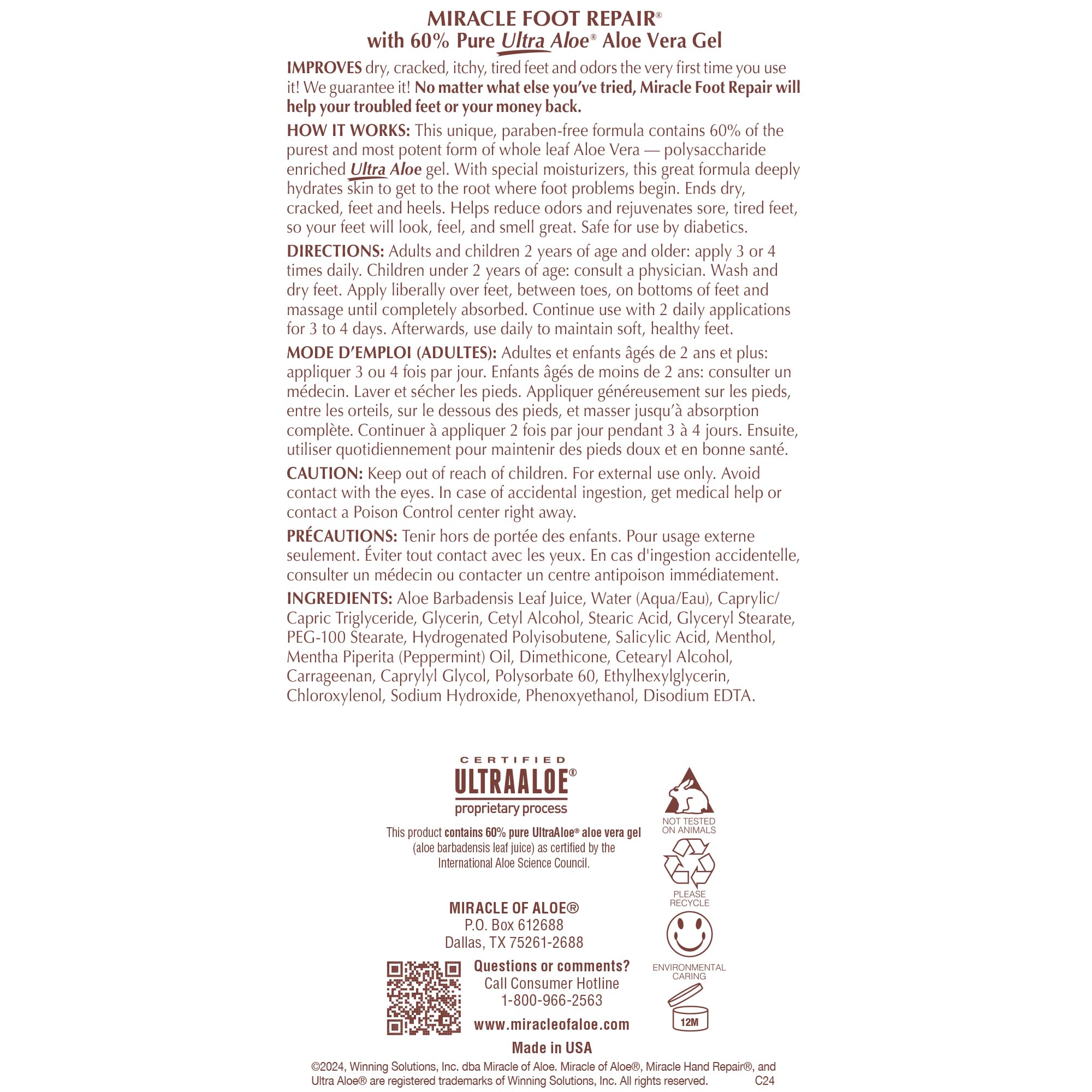 Miracle of Aloe Foot Repair Cream sixty-percent Ultra Aloe ingredient spotlight