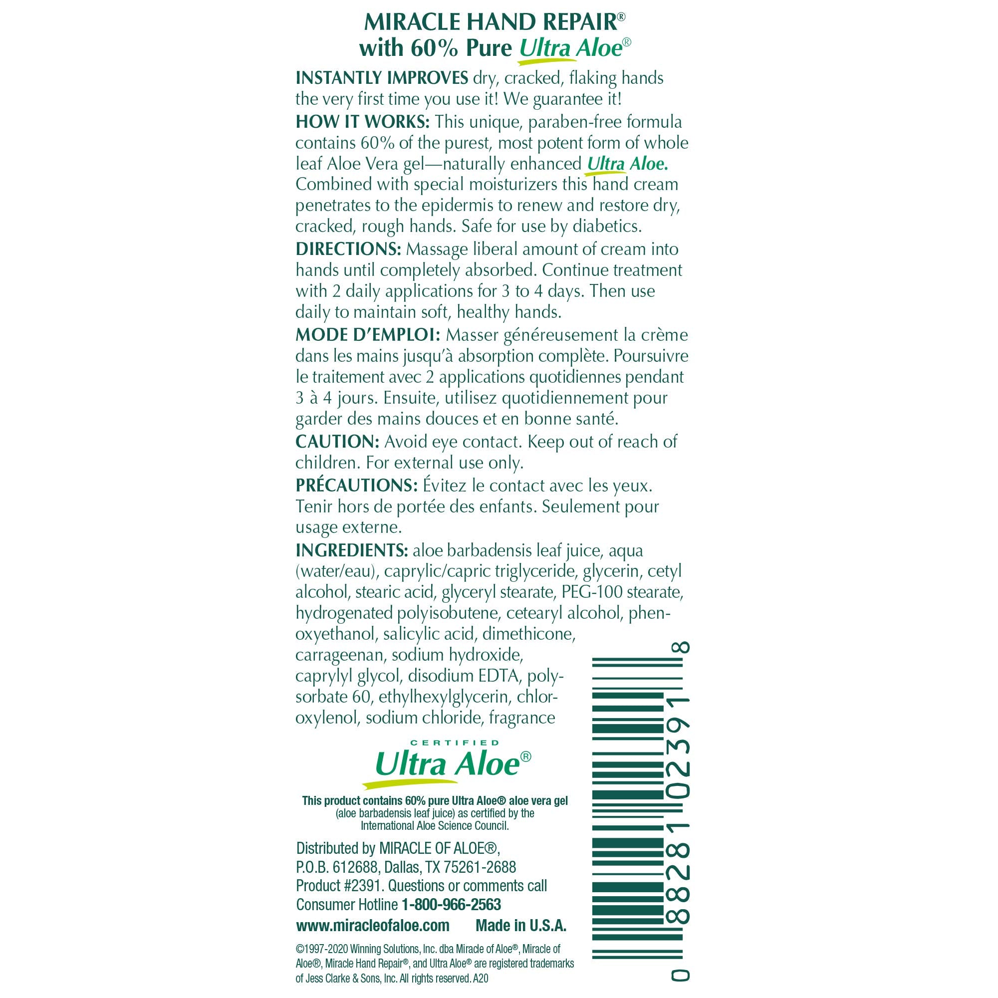 Front view of Miracle of Aloe combo pack with foot and hand repair creams.