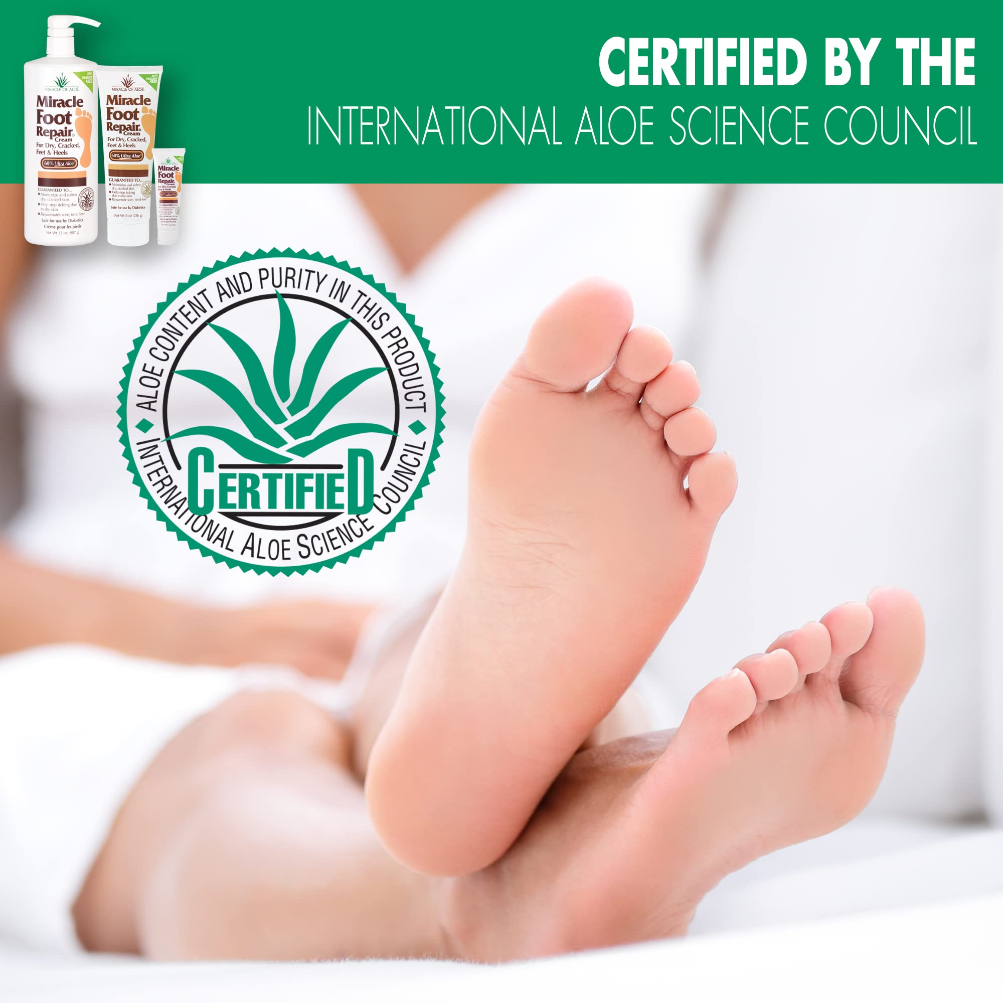 Miracle of Aloe foot repair cream on cracked heel highlighting smoothing action.