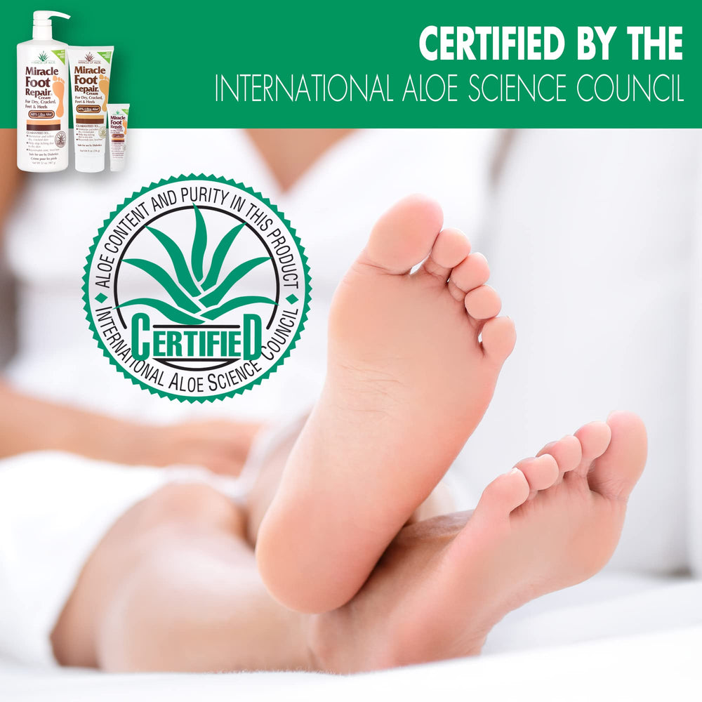 Miracle of Aloe foot repair cream on cracked heel highlighting smoothing action.