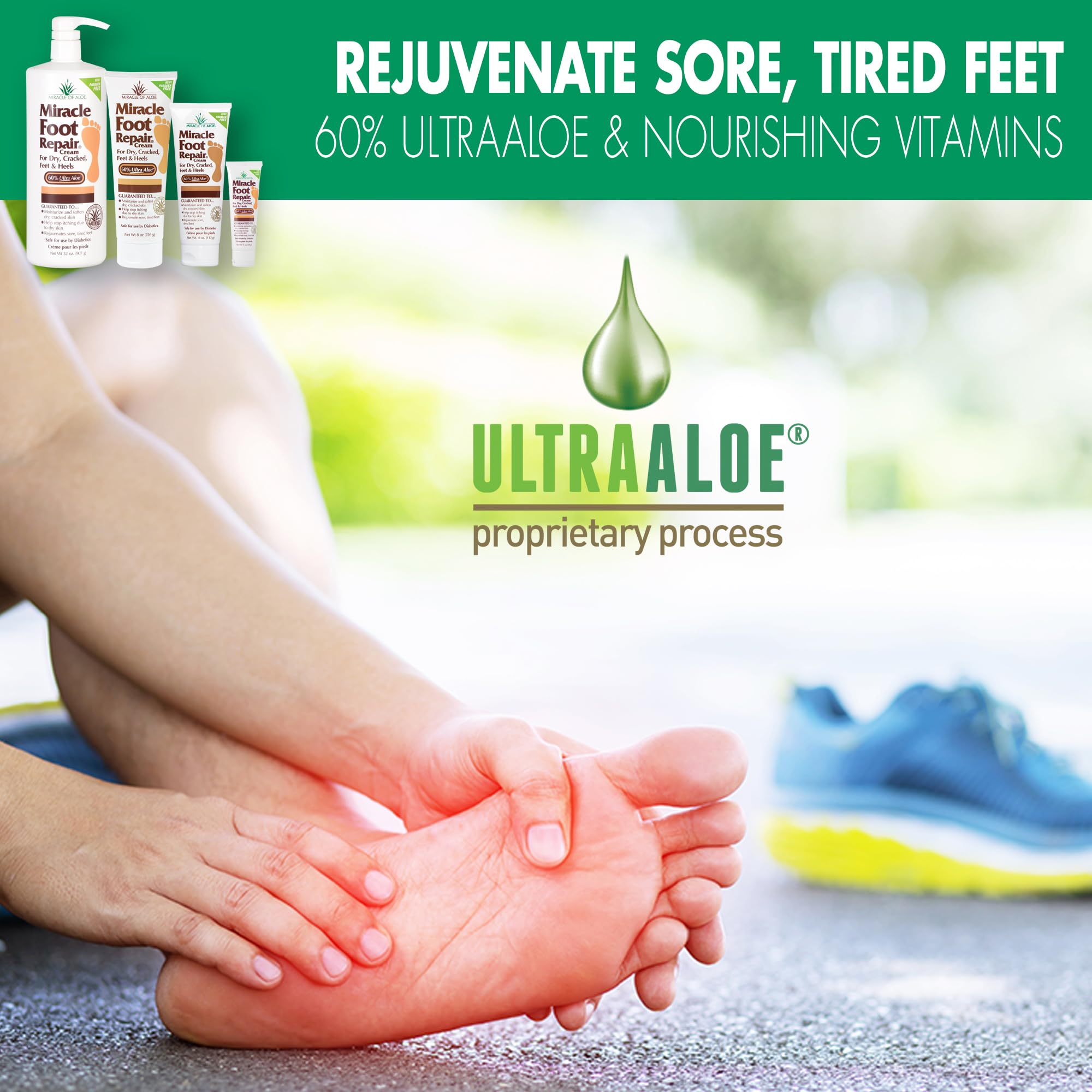 Miracle of Aloe Foot Repair Cream diabetic-safe badge highlights suitability
