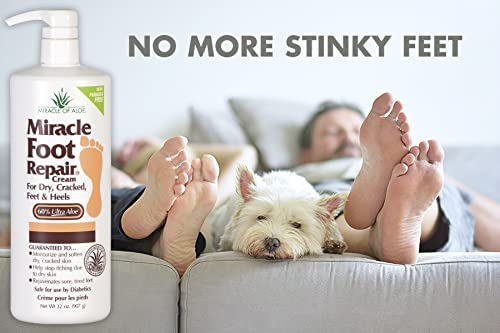 Dry heel care with Miracle of Aloe Foot Repair Cream on affected skin.