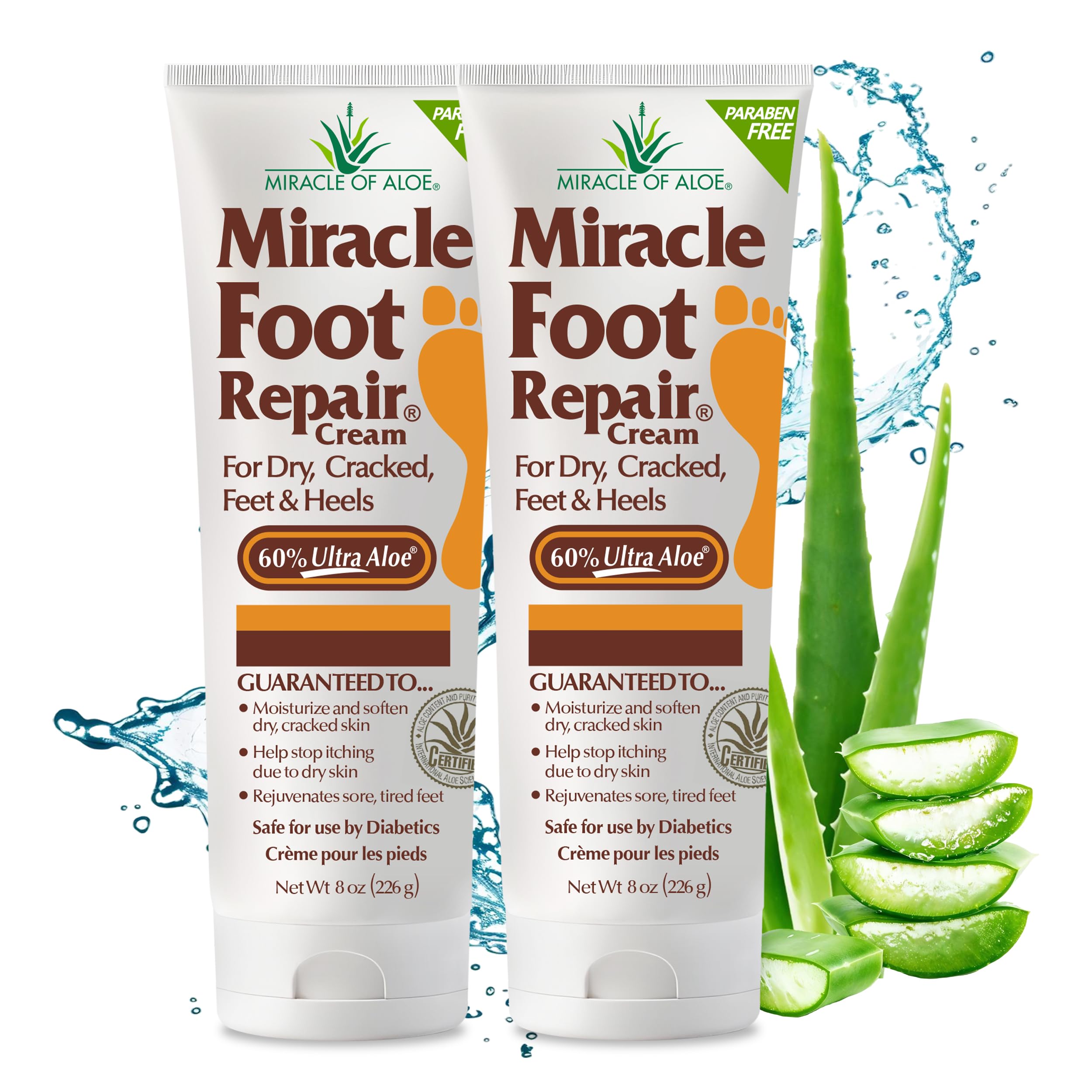 Miracle of Aloe Foot Repair Cream jar highlights 60% Ultra Aloe for deep moisture