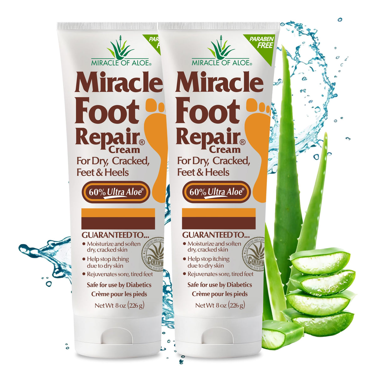Miracle of Aloe Foot Repair Cream jar highlights 60% Ultra Aloe for deep moisture