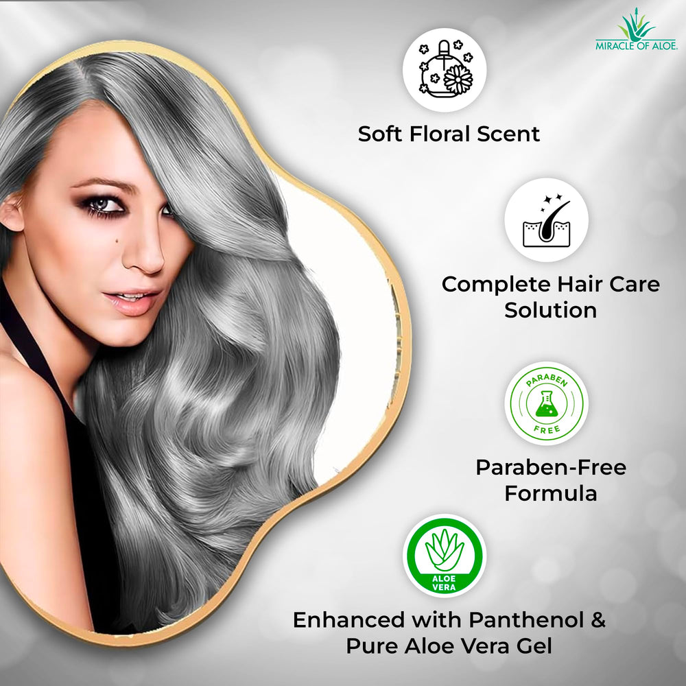 Miracle of Aloe Softly Silver foam lather demonstrates rich cleansing for mature hair.