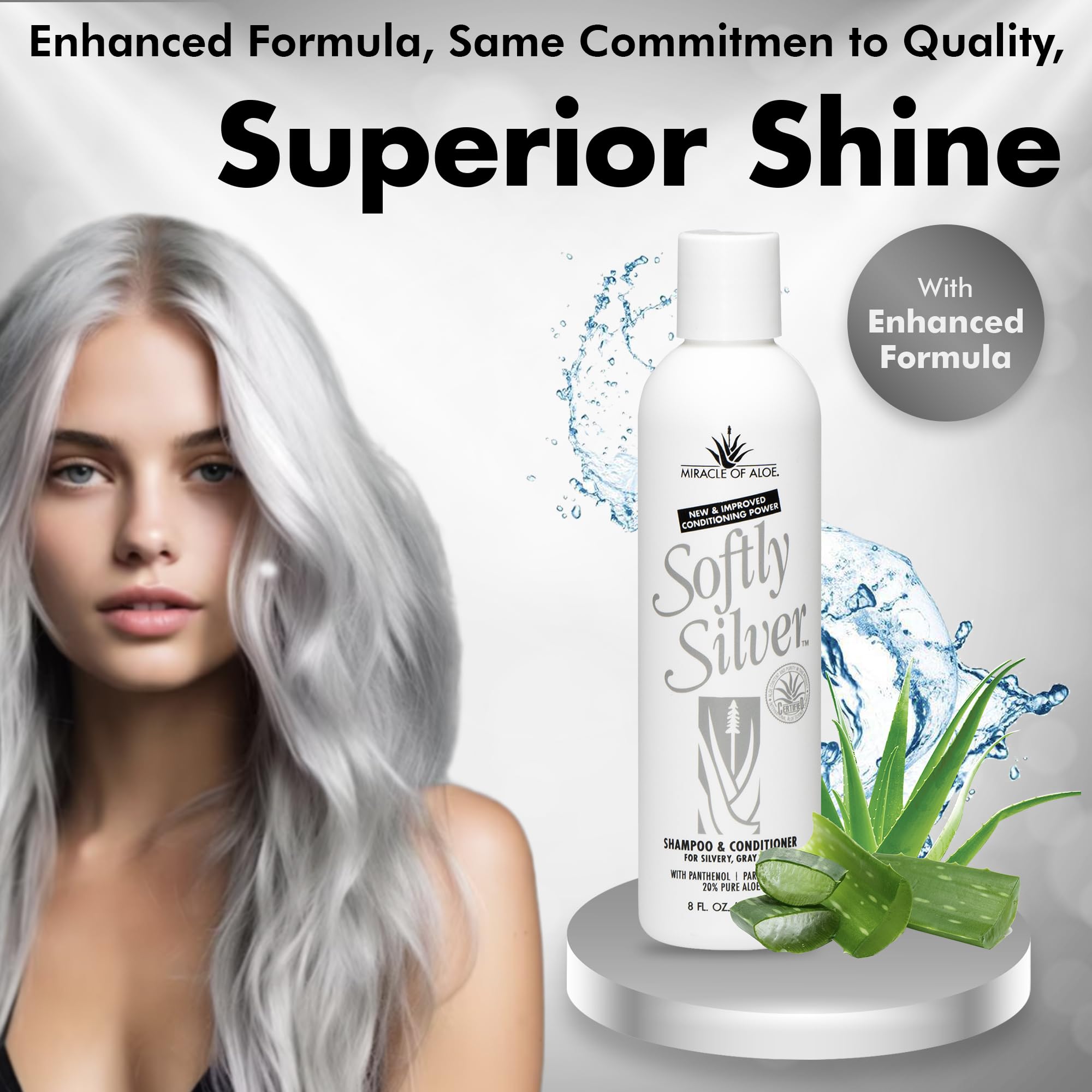 Miracle of Aloe Softly Silver-toned hair reflects healthy shine and even color.