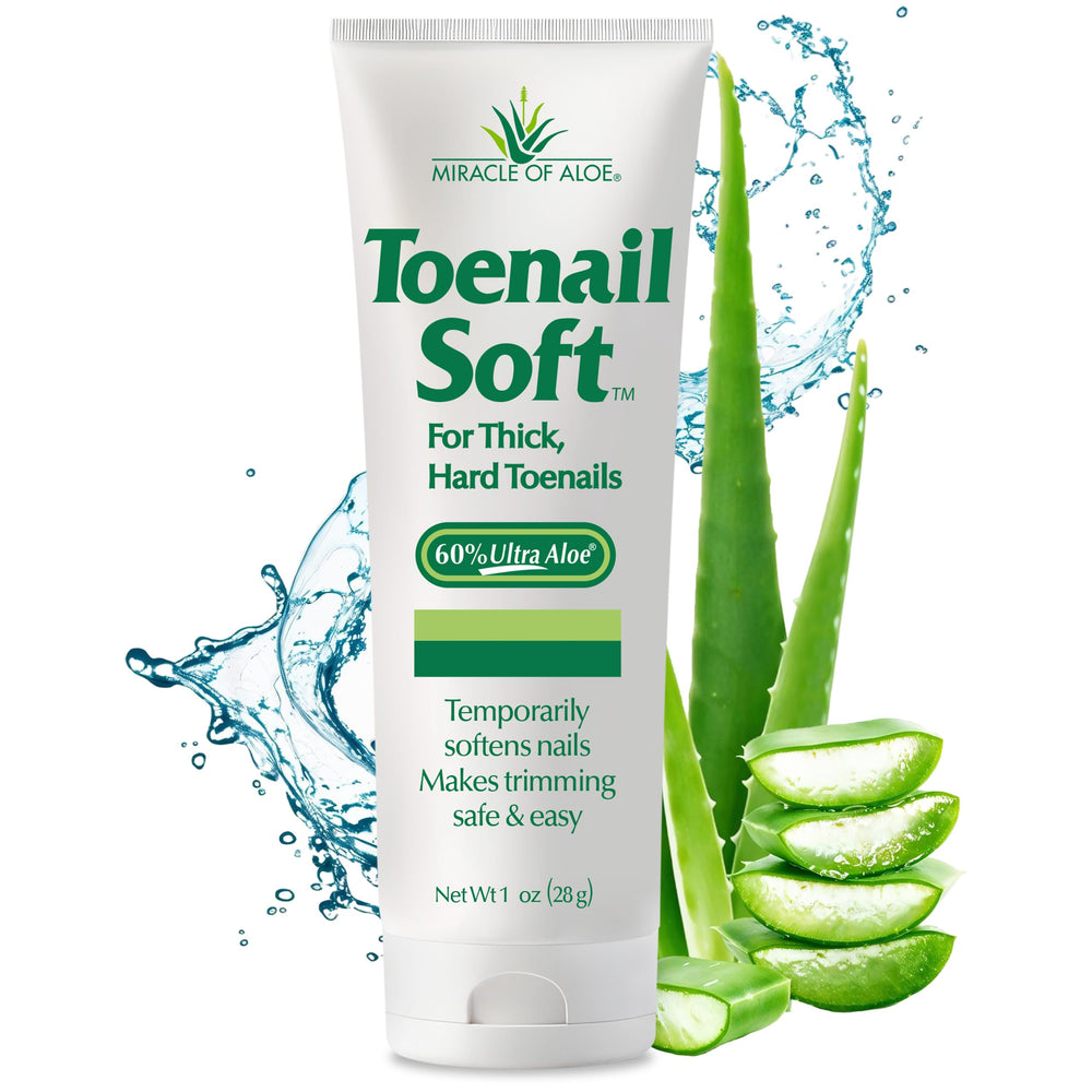 Miracle of Aloe toenail softener bottle for easy trimming.