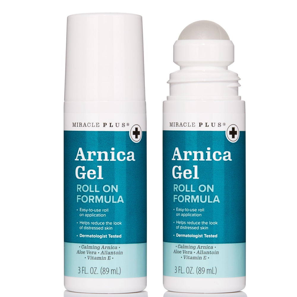 Close-up of Miracle Plus packaging highlighting natural bruise care formula.