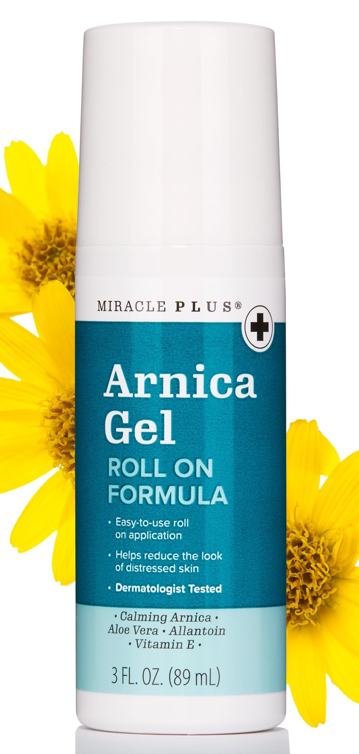 Miracle Plus Arnica Bruise Gel Roll-On applied for targeted relief on bruises.