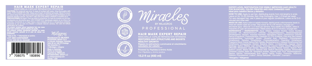 Miracles By Milagros Intensive Repair Hair Mask product line with rich ingredients and directions