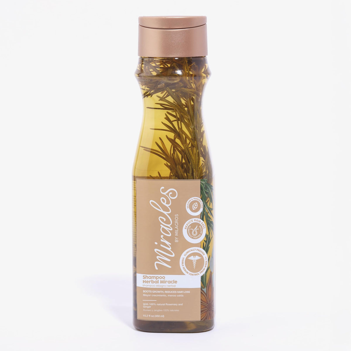 Miracles By Milagros rosemary shampoo bottle showing oil-control formula