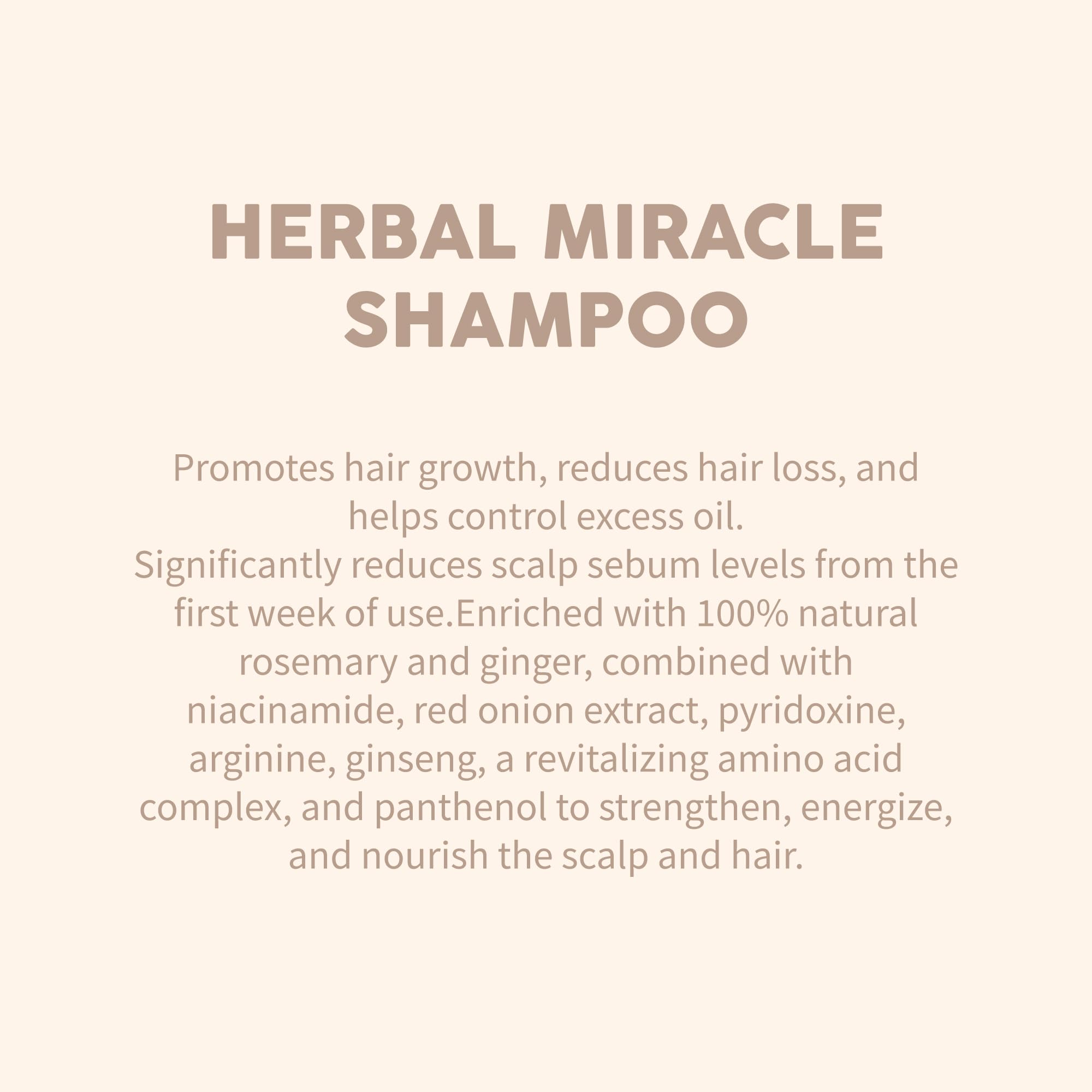 Miracles By Milagros rosemary shampoo pour demonstrating cleansing action for oily scalp