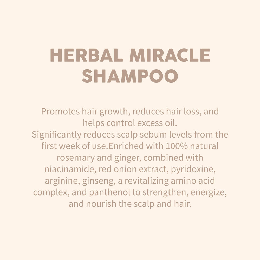 Miracles By Milagros rosemary shampoo pour demonstrating cleansing action for oily scalp