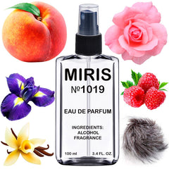 MIRIS No. 1019 pink Extasy bottle side view highlights long-lasting floral-fruity scent