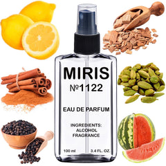 MIRIS No. 1122 bottle front view with premium woody-spicy fragrance promise.