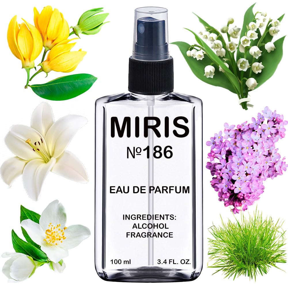 MIRIS No. 186 bottle front view, Diorissimo-inspired floral profile.