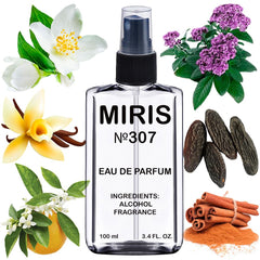 MIRIS No. 307 bottle front showing compact recyclable design for travel convenience