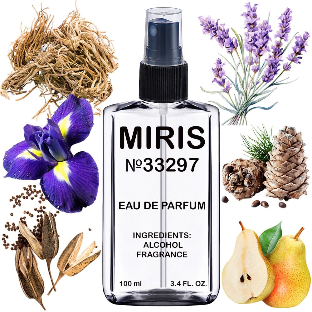 MIRIS No. 33297 bottle-pour showing premium fragrance delivery for daily wear