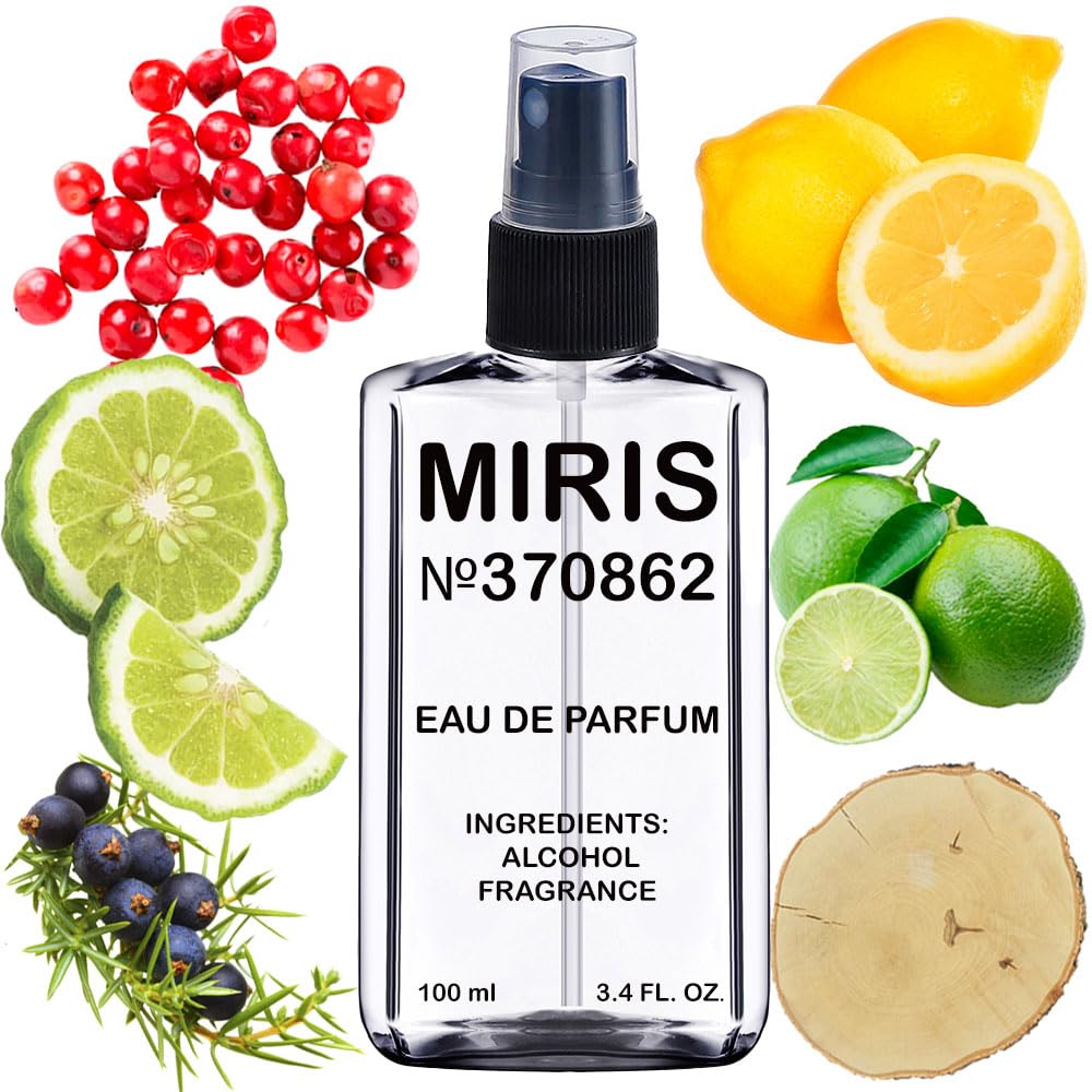 MIRIS No. 370862 bottle closeup highlights premium design and lasting fragrance potential.